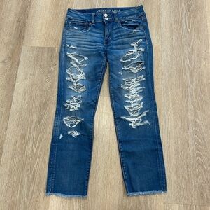 American Eagle distressed artist crop jeans